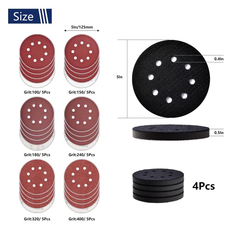 NYXCL 5 inch DeWalt DWE6423/6423K, DWE6421/6421K, DCW210B Random Orbital Sander Replacement Pad with 5 inch 8 Hole Hook Loop Foam & Sanding Backing Pads Sanding Discs Include 100/150/180/240/320/400 Grit - Image 3